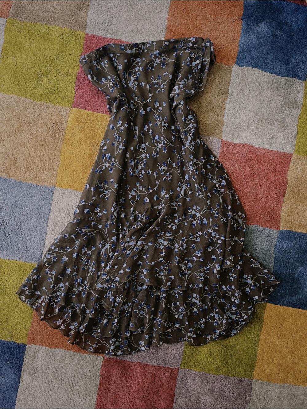 Sundance Ruffle Wrap Skirt with Blue Floral Print